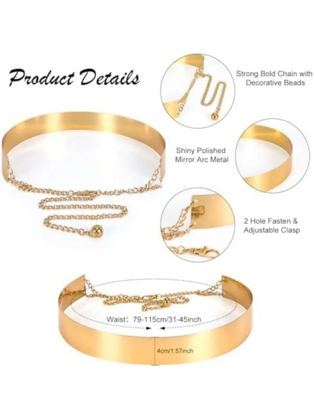 Shiny Metallic Waist Belt for Women | Adjustable Mirror Chain Dress Belt